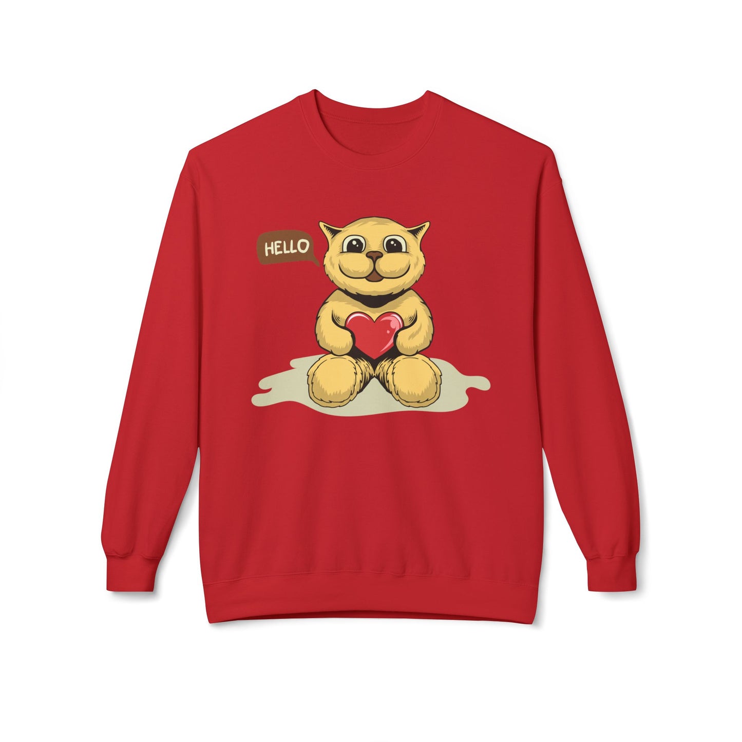 Adorable Fleece Crewneck Sweatshirt with Heartwarming Design, Cozy Gift, Unisex Pullover, Cute Animal Sweatshirt Red