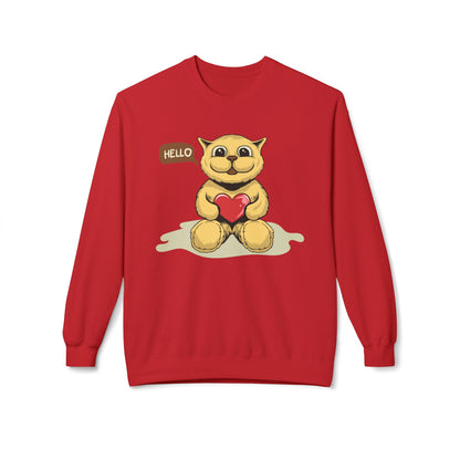 Adorable Fleece Crewneck Sweatshirt with Heartwarming Design, Cozy Gift, Unisex Pullover, Cute Animal Sweatshirt Red