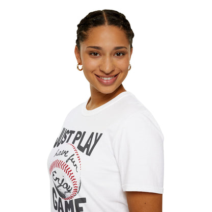 Just Play Game Unisex Softstyle T-Shirt | Fun Gift for Baseball Lovers | Casual Wear, Sports Shirt, Game Day Tee, Gift for Him/Her