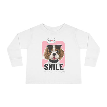 Toddler Long Sleeve Tee with Adorable Dog Design, Cute Kids Shirt, Birthday Gift, Pet Lovers Apparel, Everyday Wear