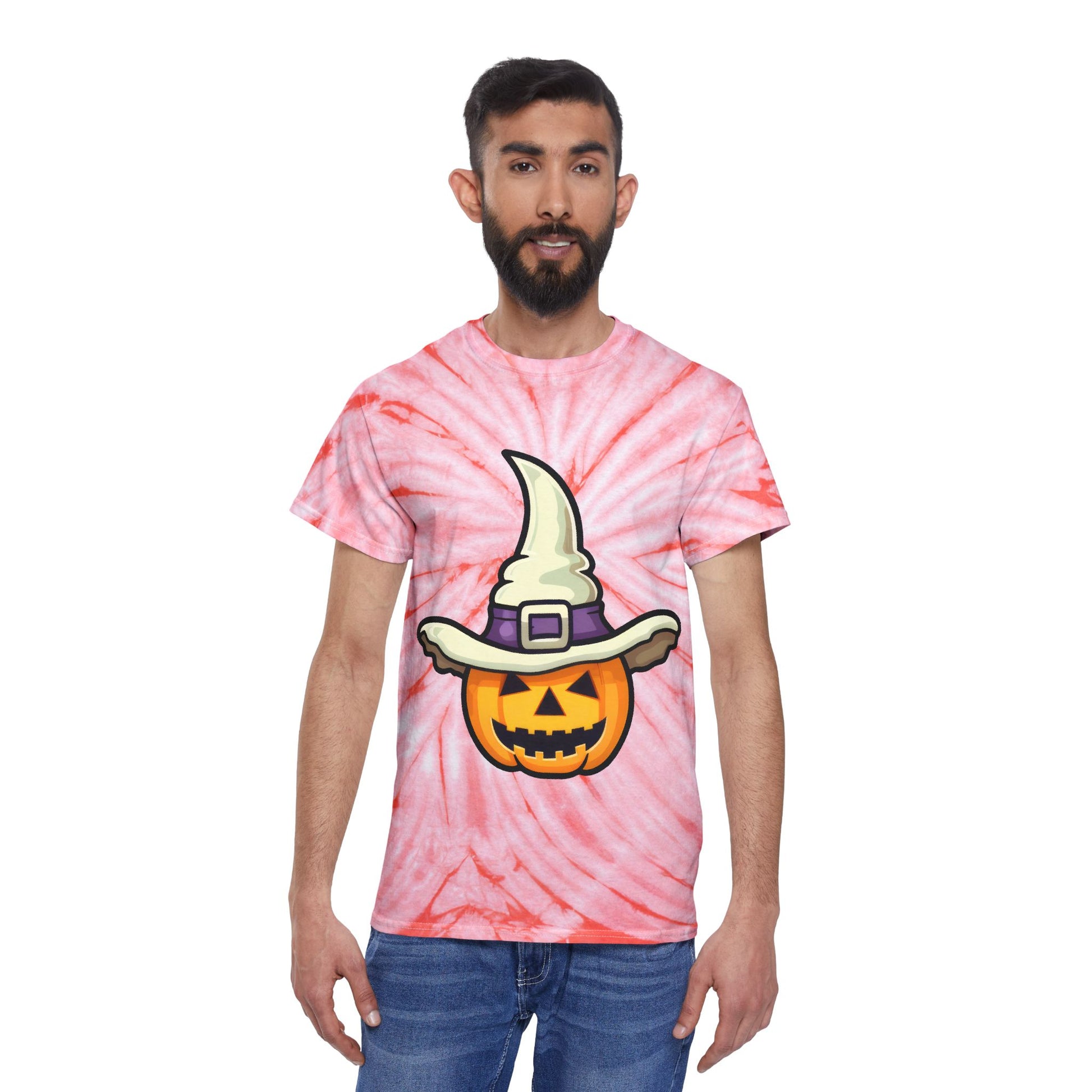 Halloween Tie-Dye Tee, Pumpkin Witch Shirt, Festival Apparel, Spooky Season Outfit, Tie-Dye T-Shirt, Fall Celebrations - Cozy Kawaii LLC