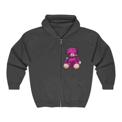 Cute Teddy Bear Zip-Up Hoodie, Cozy Sweatshirt, Gift for Kids, Music Lover's Apparel, Birthday Present, Casual Wear Dark Heather