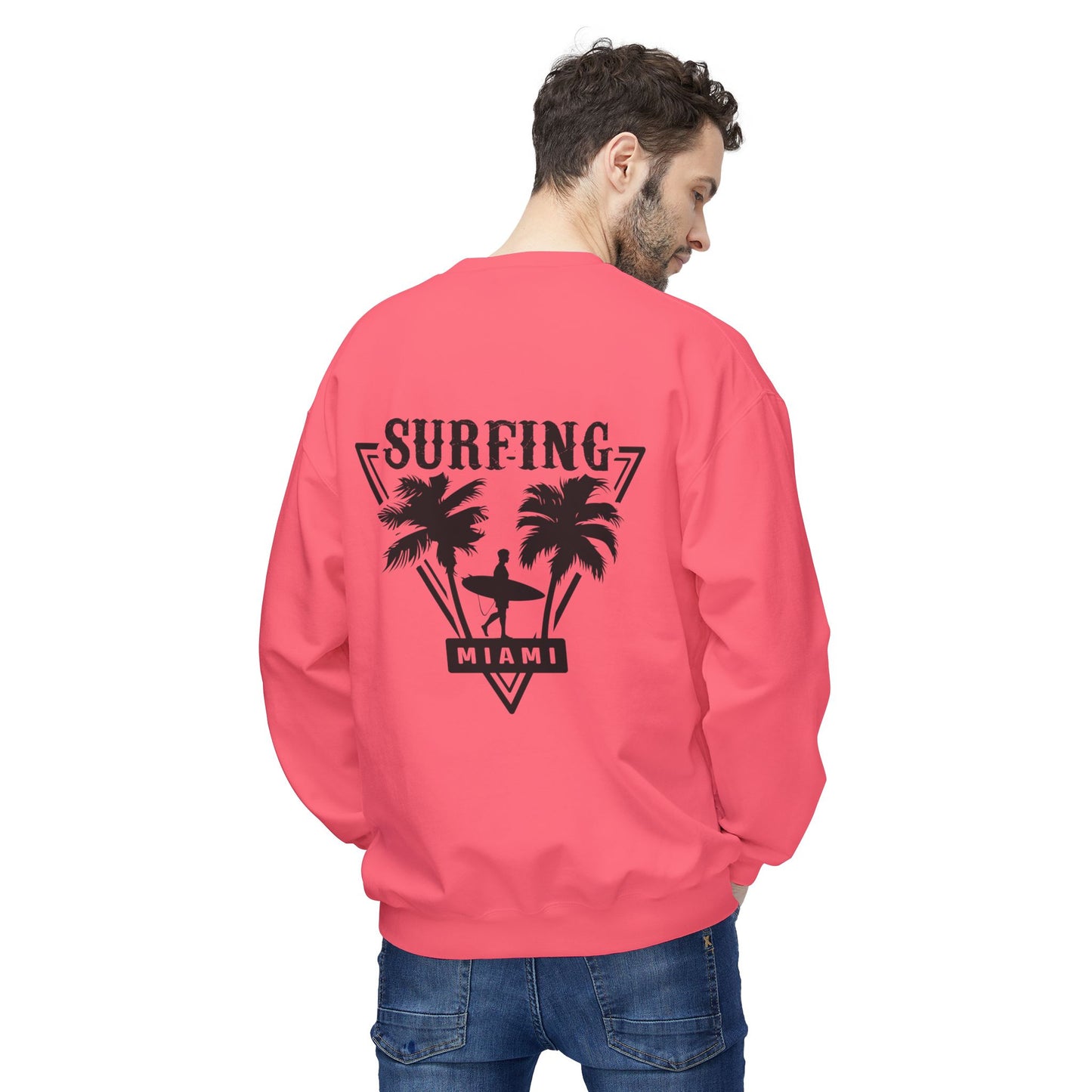 Miami Surfing Sweatshirt, Unisex Sweatshirt, Beach Lover Gift, Casual Layering Piece, Summer Vibes Apparel, Surfing Lifestyle Clothing