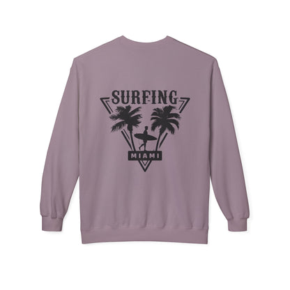 Miami Surfing Sweatshirt, Unisex Sweatshirt, Beach Lover Gift, Casual Layering Piece, Summer Vibes Apparel, Surfing Lifestyle Clothing