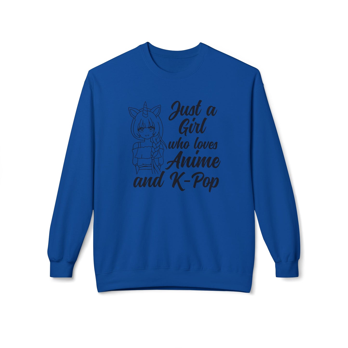 Anime & K-Pop Crewneck Sweatshirt, Cozy Gift for Fans, Cute Fashion for Anime Lovers, Perfect for Casual Outfits, Birthday & Holiday Gift Royal