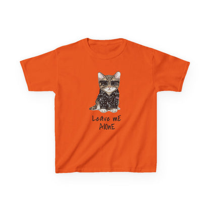 Cat Lover Kids Tee - "Leave Me Alone" Shirt, Funny Kids Apparel, Gift for Cat Lovers, Cute Cat Shirt for Kids, Animal Lover T-Shirt Orange