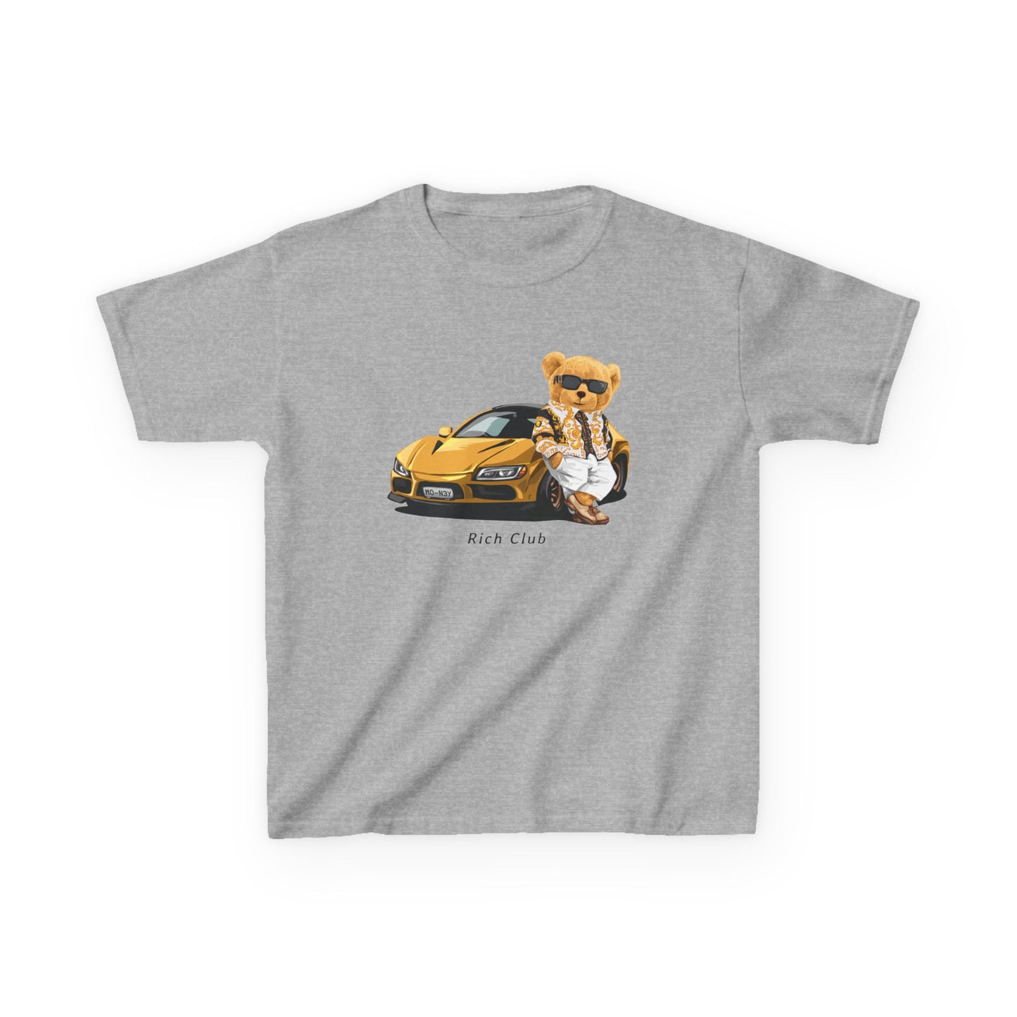 Cool Cartoon Bear Kids Tee, Fun Gift for Birthdays, Car Lovers T-Shirt, Playful Kid's Clothing, Perfect for Casual Days, Summer Fun Sport Grey