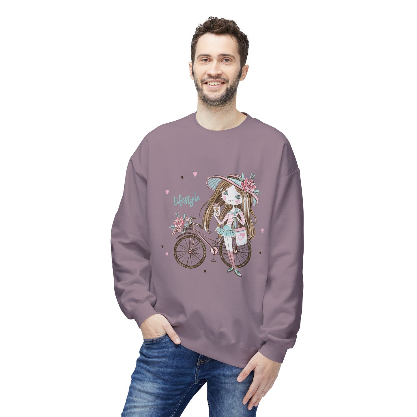Chic Fleece Sweatshirt with Whimsical Bicycle Design - Perfect for Cozy Days, Gift for Cyclists, Cute Outfit for Spring, Birthday