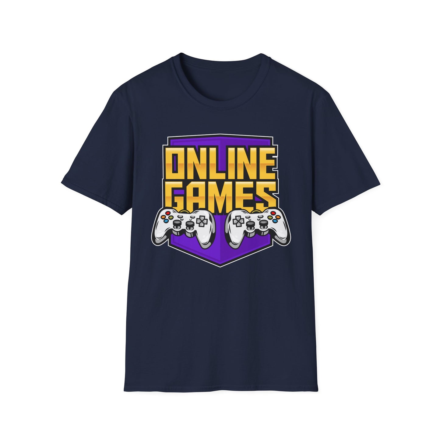 Unisex Softstyle Gaming T-Shirt, Retro Online Games Tee, Gift for Gamers, Casual Wear, Birthday and Holiday Apparel Navy