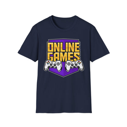 Unisex Softstyle Gaming T-Shirt, Retro Online Games Tee, Gift for Gamers, Casual Wear, Birthday and Holiday Apparel Navy