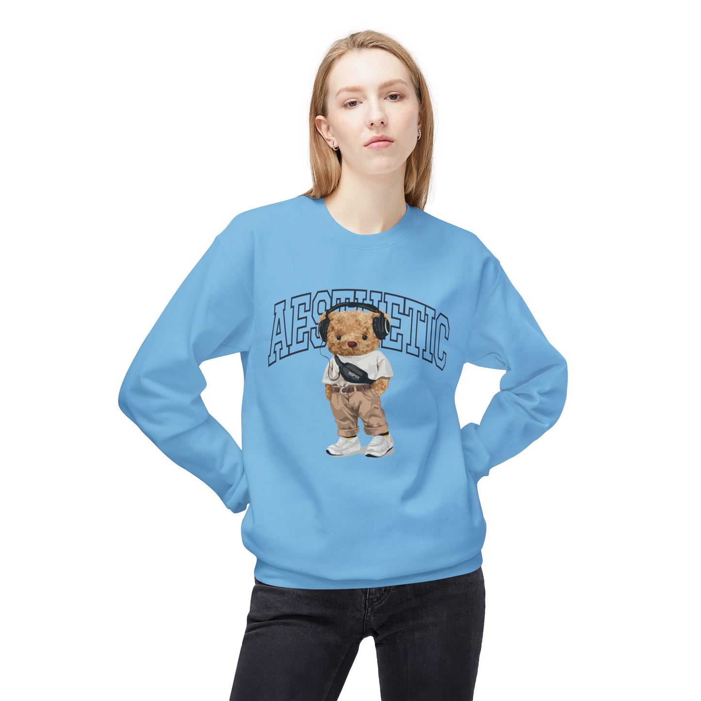 Aesthetic Bear Crewneck Sweatshirt | Cozy Unisex Fleece Top, Casual Wear, Gift Idea, Trendy Fashion, Streetwear Style, Comfortable Layer