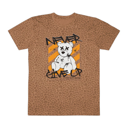 Men's Graphic Tee with Inspirational Message, Urban Style Casual Shirt, Gift for Friends, Everyday Wear, Never Give Up Tee Brown Leopard