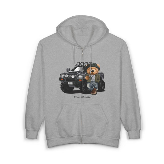 Cozy Bear Adventure Zip Hoodie | Cute Animal Apparel, Gift for Teddy Bear Lovers, Unisex Sweatshirt for Everyday Wear, Cool Graphic Hoodie