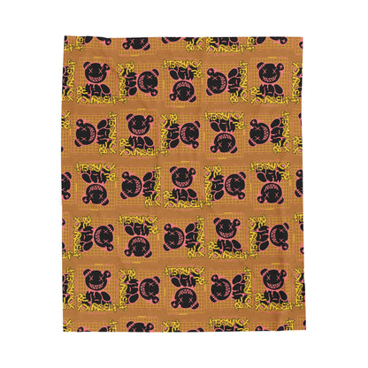 "Be Yourself" Edgy Bear Graphic Velveteen Plush Blanket – Brown Soft Throw for Streetwear Home Decor – Bold Statement