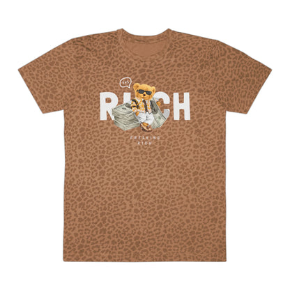 Wildly Rich - Men's Fine Jersey Tee, Unique Graphic T-Shirt for Men, Cool Animal Print Tee, Fashionable Casual Wear, Gift for Him Brown Leopard
