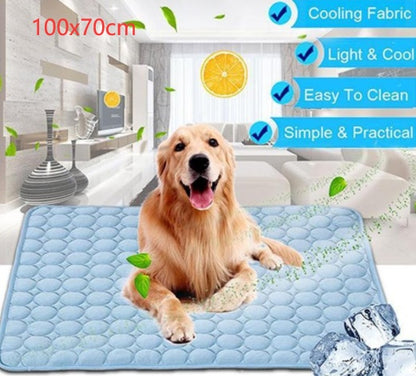 Pet Dog Cat Ice Silk Cold Nest Pad For Cooling In Summer Blue 102x70cm