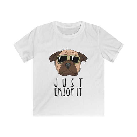 Cool Dog Graphic Tee for Kids - Just Enjoy It, Fun Gift, Animal Lovers, Summer Wear, Casual Style White