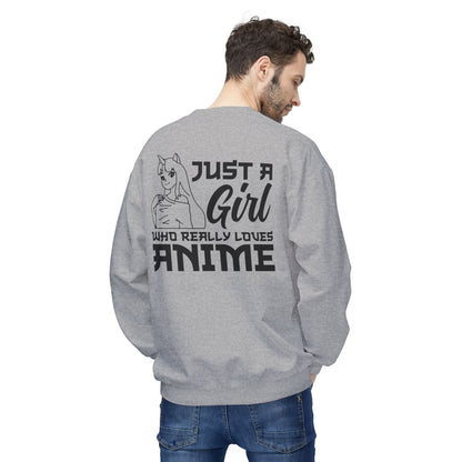 Anime Lover Crewneck Sweatshirt - Just a Girl Who Really Loves Anime, Unisex Casual Apparel, Anime Gift, Cozy Fashion, Fleece Sweater