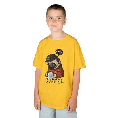 Coffee Lover Kids Tee, Cute Animal T-Shirt, Perfect Gift for Birthdays & Holidays, Funny Dog Design, Comfortable Everyday Wear