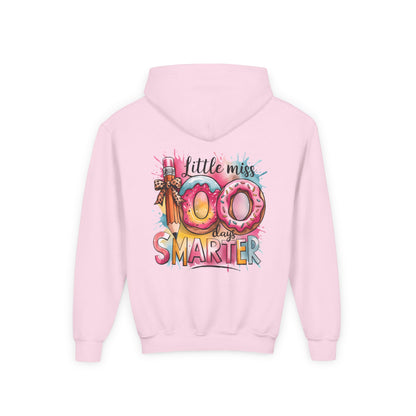 Youth Hooded Sweatshirt - Little Miss 100 Days Smarter Celebration Gift, Kids Birthday, School Milestone, Fun Apparel, Cute Kids Outfit