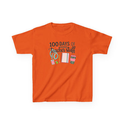 Teacher Appreciation Kids Tee, 100 Days of Teacher Stuff Shirt, School Spirit Tee, Gift for Future Educators, Kids' Classroom Apparel Orange