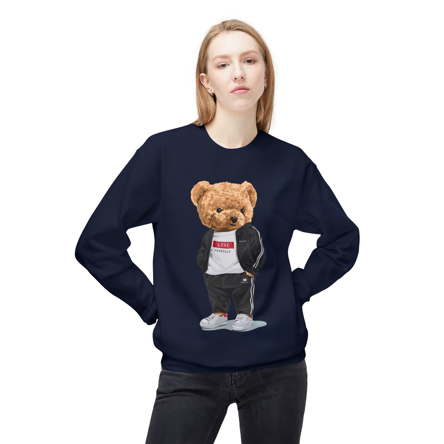 Teddy Bear Sweatshirt - Perfect for Teens, Gifts, Casual Wear, Winter Essentials, Cute Graphic Apparel Navy