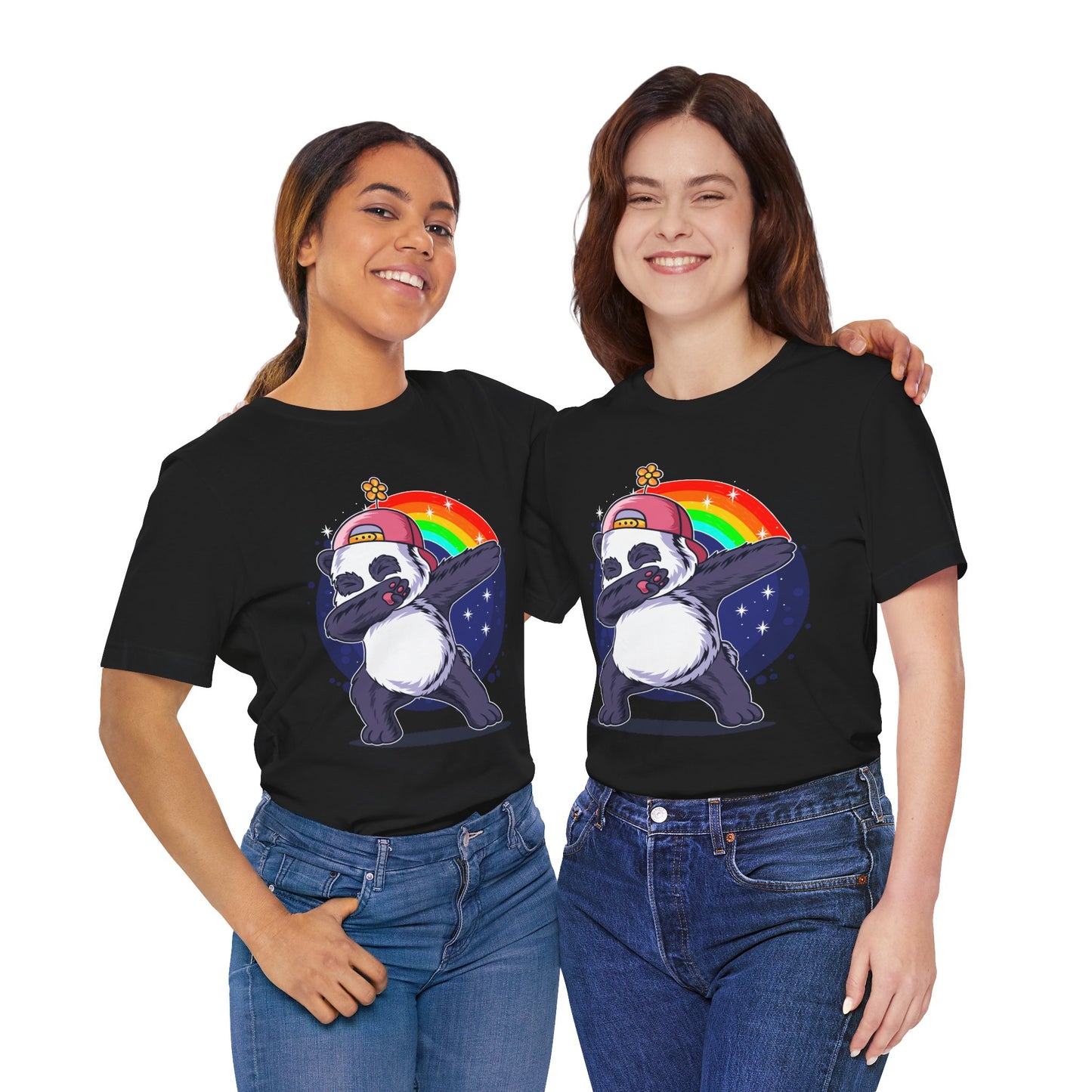 Playful Panda Tee - Unisex Jersey Short Sleeve T-Shirt, Cute Animal Shirt, Casual Everyday Wear, Gift for Panda Lovers, Fun Rainbow Design