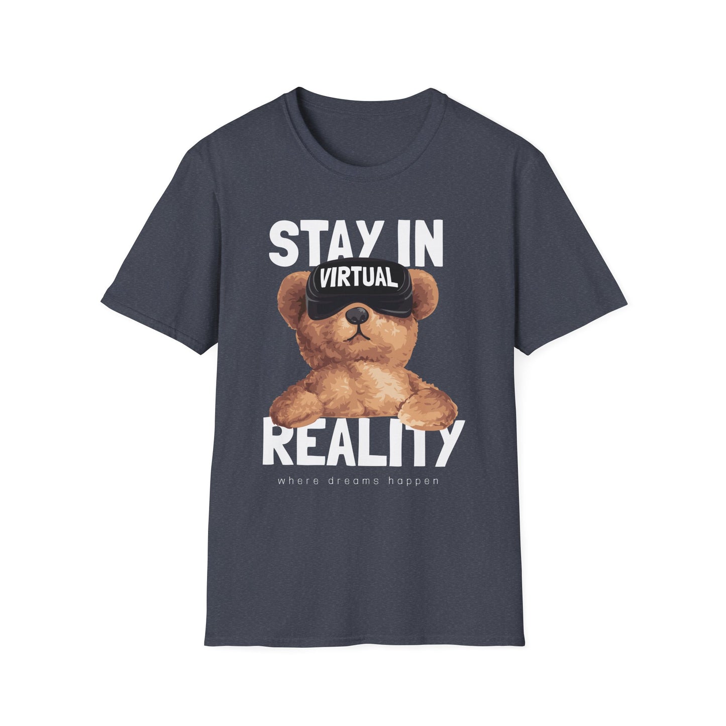 Virtual Reality Bear T-Shirt, Cute Graphic Tee, Funny Gift for Gamers, Trendy Apparel, Birthday Gift, Casual Wear Heather Navy