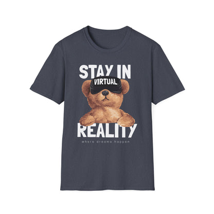 Virtual Reality Bear T-Shirt, Cute Graphic Tee, Funny Gift for Gamers, Trendy Apparel, Birthday Gift, Casual Wear Heather Navy
