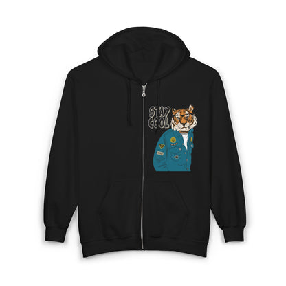 Trendy Graphic Hoodie - Stay Cool Tiger Zip Sweatshirt, Animal Lover Gift, Casual Streetwear, Cozy Layering Piece, Unique Fashion Statement