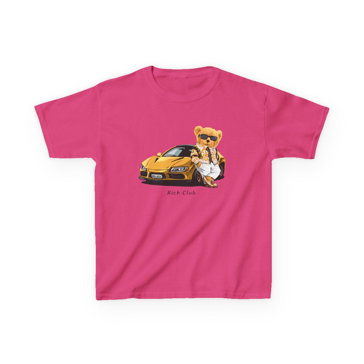 Cool Cartoon Bear Kids Tee, Fun Gift for Birthdays, Car Lovers T-Shirt, Playful Kid's Clothing, Perfect for Casual Days, Summer Fun Heliconia
