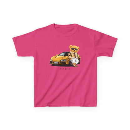 Cool Cartoon Bear Kids Tee, Fun Gift for Birthdays, Car Lovers T-Shirt, Playful Kid's Clothing, Perfect for Casual Days, Summer Fun Heliconia