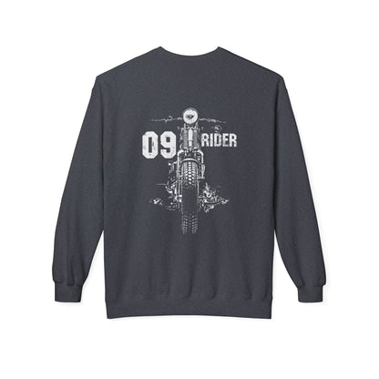 Retro Unisex Fleece Crew Sweatshirt - 09 Rider Design, Cozy Apparel, Gift for Bikers, Streetwear, Festival Wear, Everyday Comfort