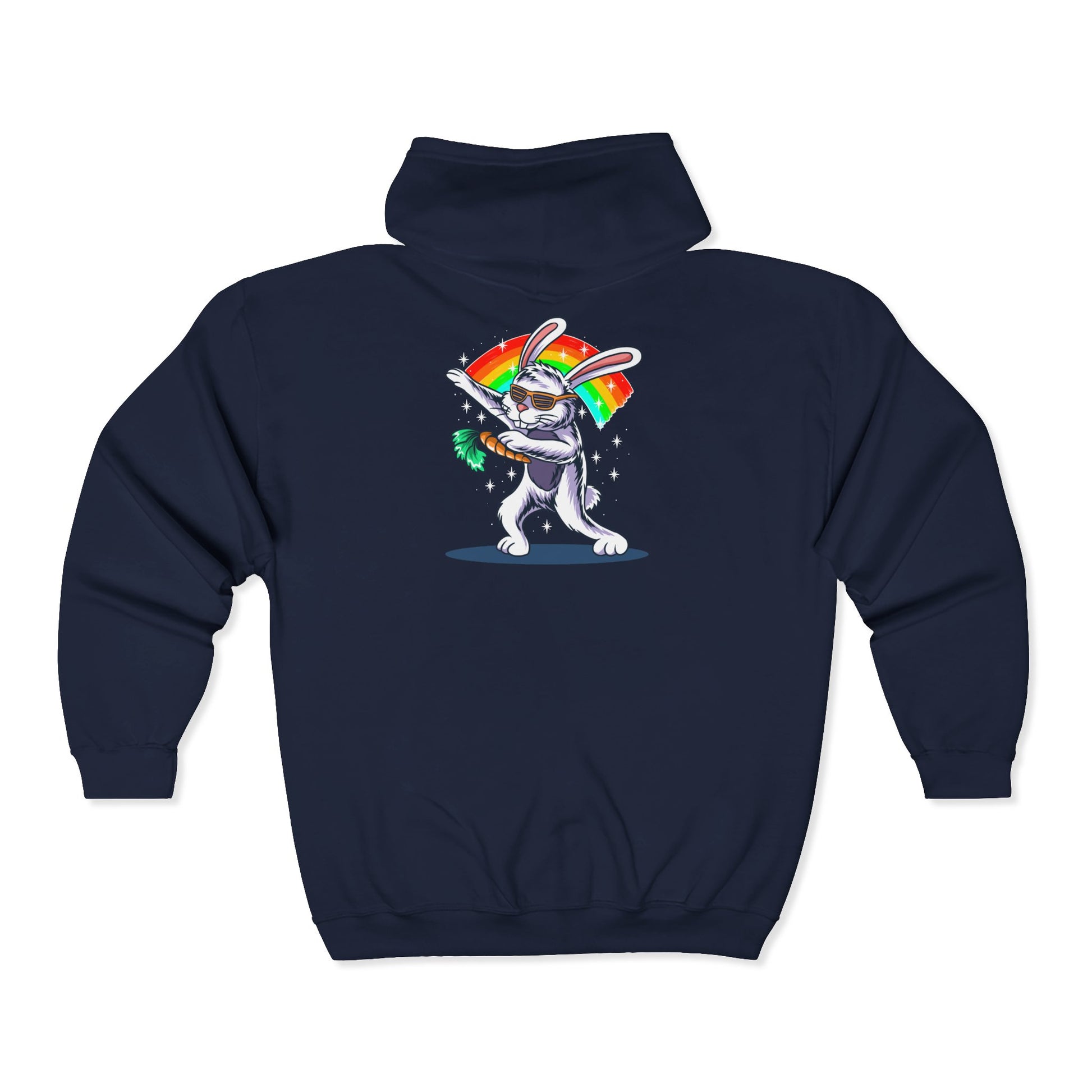 Colorful Bunny Zip-Up Hoodie, Unisex Rainbow Jacket, Fun Sweatshirt for All Occasions, Great Gift for Easter, Spring Celebrations