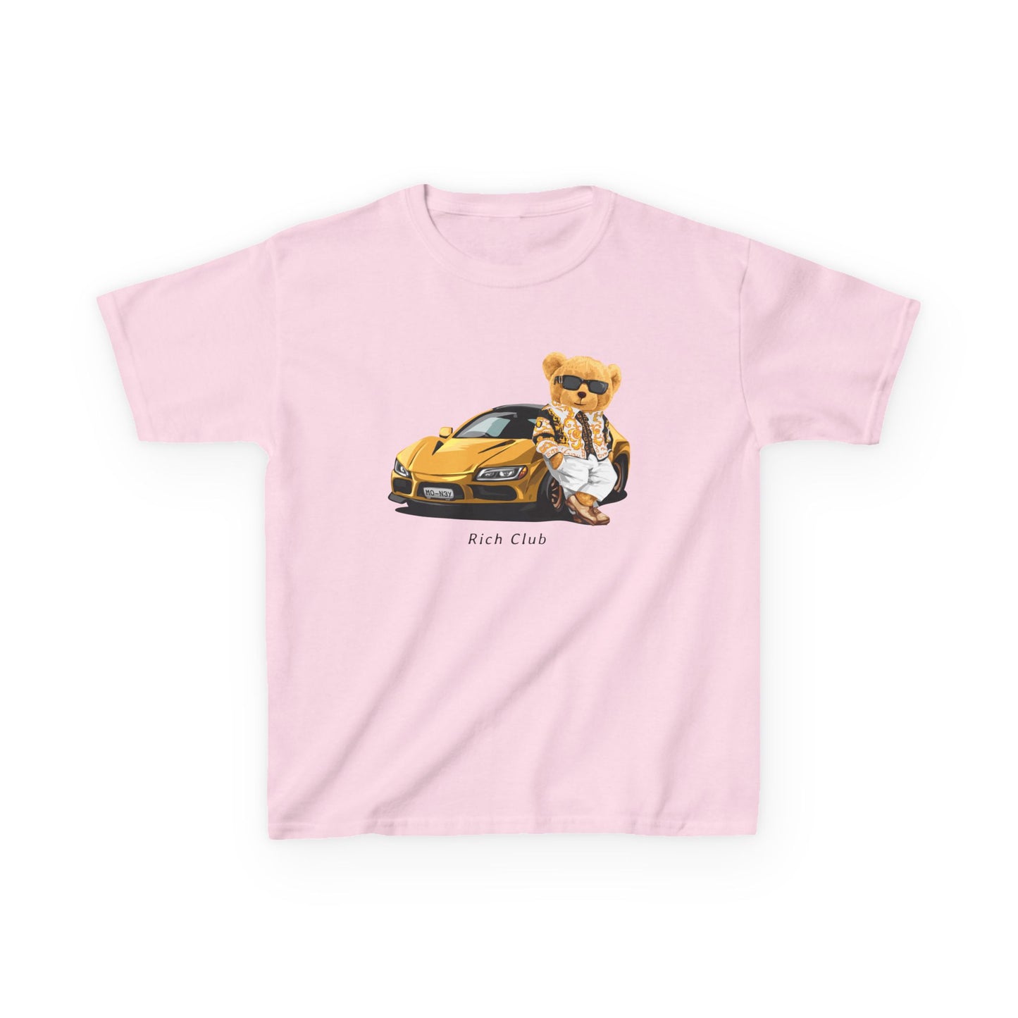 Cool Cartoon Bear Kids Tee, Fun Gift for Birthdays, Car Lovers T-Shirt, Playful Kid's Clothing, Perfect for Casual Days, Summer Fun Light Pink
