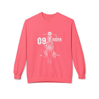 Retro Unisex Fleece Crew Sweatshirt - 09 Rider Design, Cozy Apparel, Gift for Bikers, Streetwear, Festival Wear, Everyday Comfort Pink Lemonade