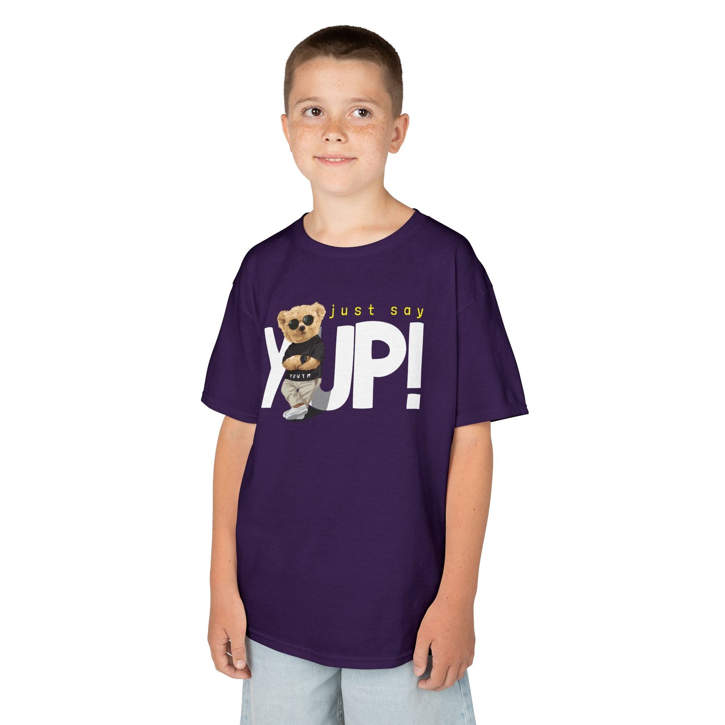 Kids Bear Graphic Tee, Just Say Yup! T-Shirt, Cute Children's Shirt, Perfect Gift for Kids, Fun Playwear, Birthday Gift Purple