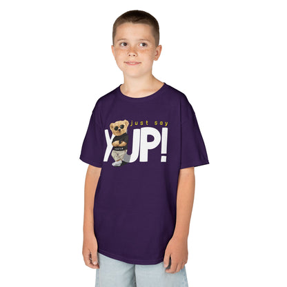Kids Bear Graphic Tee, Just Say Yup! T-Shirt, Cute Children's Shirt, Perfect Gift for Kids, Fun Playwear, Birthday Gift Purple
