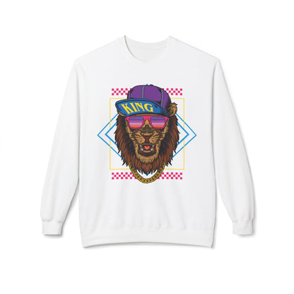 King Lion Graphic Crewneck Sweatshirt, Cozy Streetwear, Unisex Gift, Funny Animal Sweatshirt, Retro Style Apparel, Perfect for Any Occasion