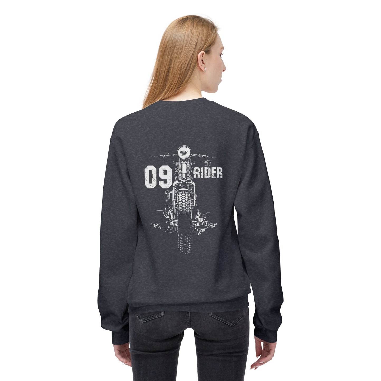 Retro Unisex Fleece Crew Sweatshirt - 09 Rider Design, Cozy Apparel, Gift for Bikers, Streetwear, Festival Wear, Everyday Comfort