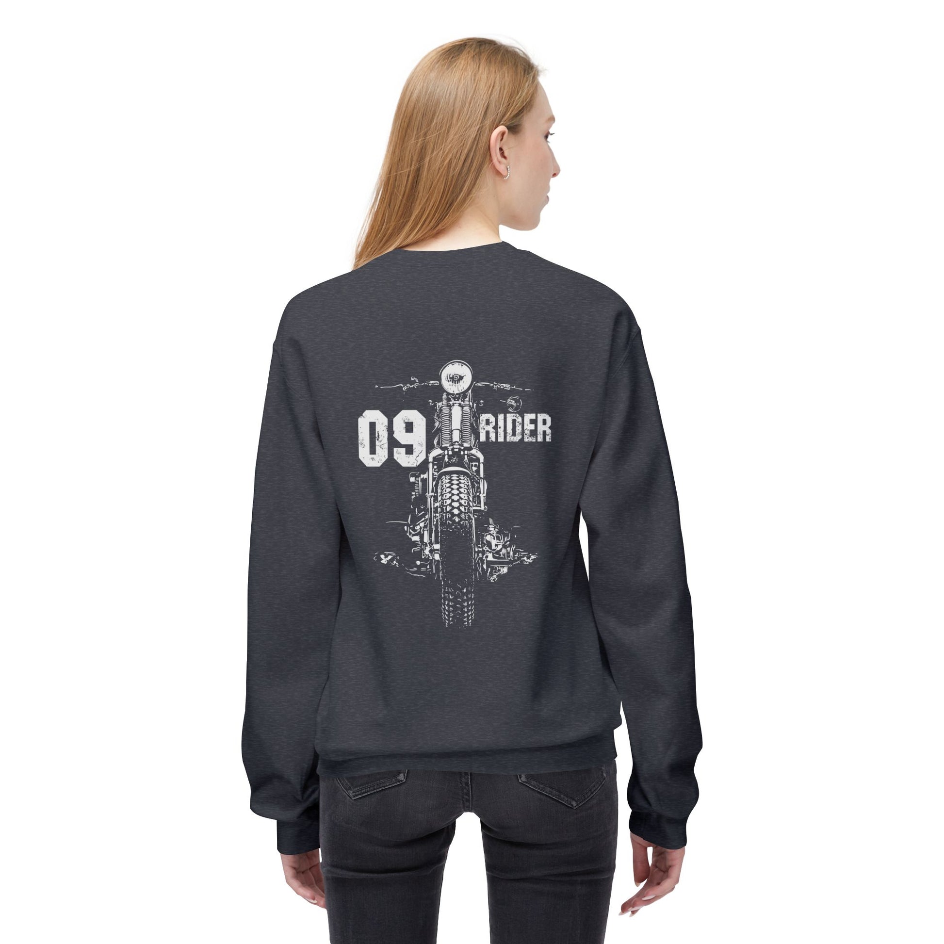 Retro Unisex Fleece Crew Sweatshirt - 09 Rider Design, Cozy Apparel, Gift for Bikers, Streetwear, Festival Wear, Everyday Comfort