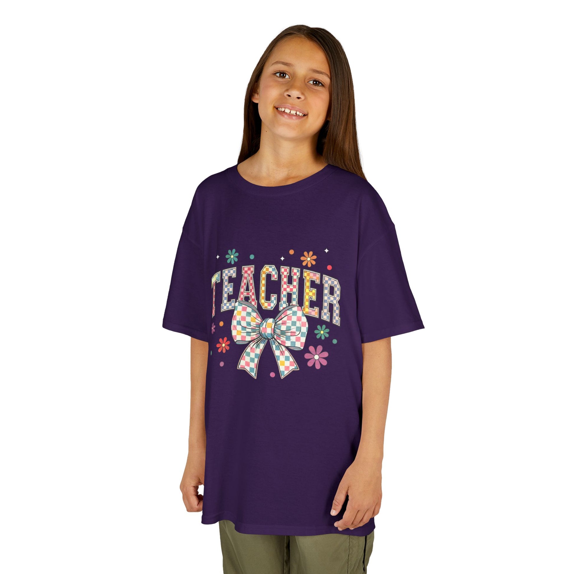 Teacher Kids Tee with Colorful Bow Design, Perfect for Back to School, Teacher Appreciation, Birthday Gift, Fun Classroom Wear