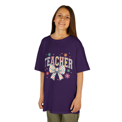 Teacher Kids Tee with Colorful Bow Design, Perfect for Back to School, Teacher Appreciation, Birthday Gift, Fun Classroom Wear