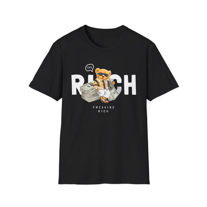 Freaking Rich T-Shirt, Unisex Softstyle Tee for Money Lovers, Fun Graphic Shirt for Birthdays, Gifts, Everyday Wear, Casual Attire Black