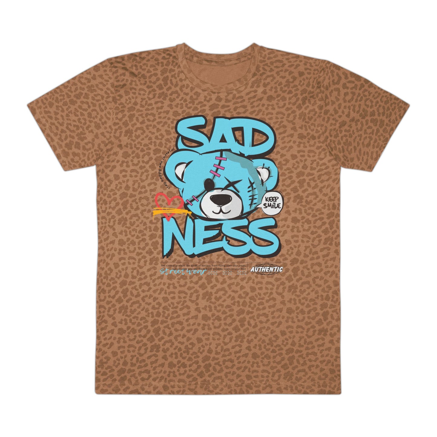 Men's Graphic Tee - Sadness Bear Tee, Casual Wear, Statement Shirt, Gift for Him, Streetwear Style Brown Leopard