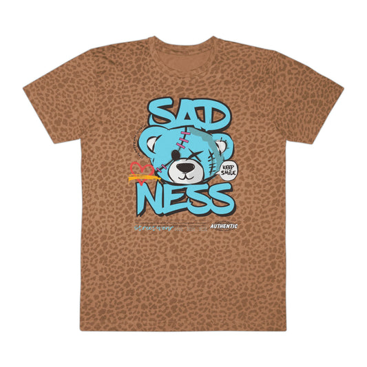 Men's Graphic Tee - Sadness Bear Tee, Casual Wear, Statement Shirt, Gift for Him, Streetwear Style Brown Leopard
