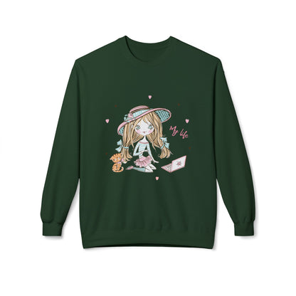 Cute Illustrated Crewneck Sweatshirt, Cozy Everyday Wear, Gift for Her, Fun Fashion, Casual Outfit, Birthday Present Forest Green