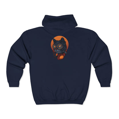 Cozy Cat-Themed Zip-Up Hoodie, Cat Lover Gift, Halloween Apparel, Unisex Sweatshirt, Casual Wear
