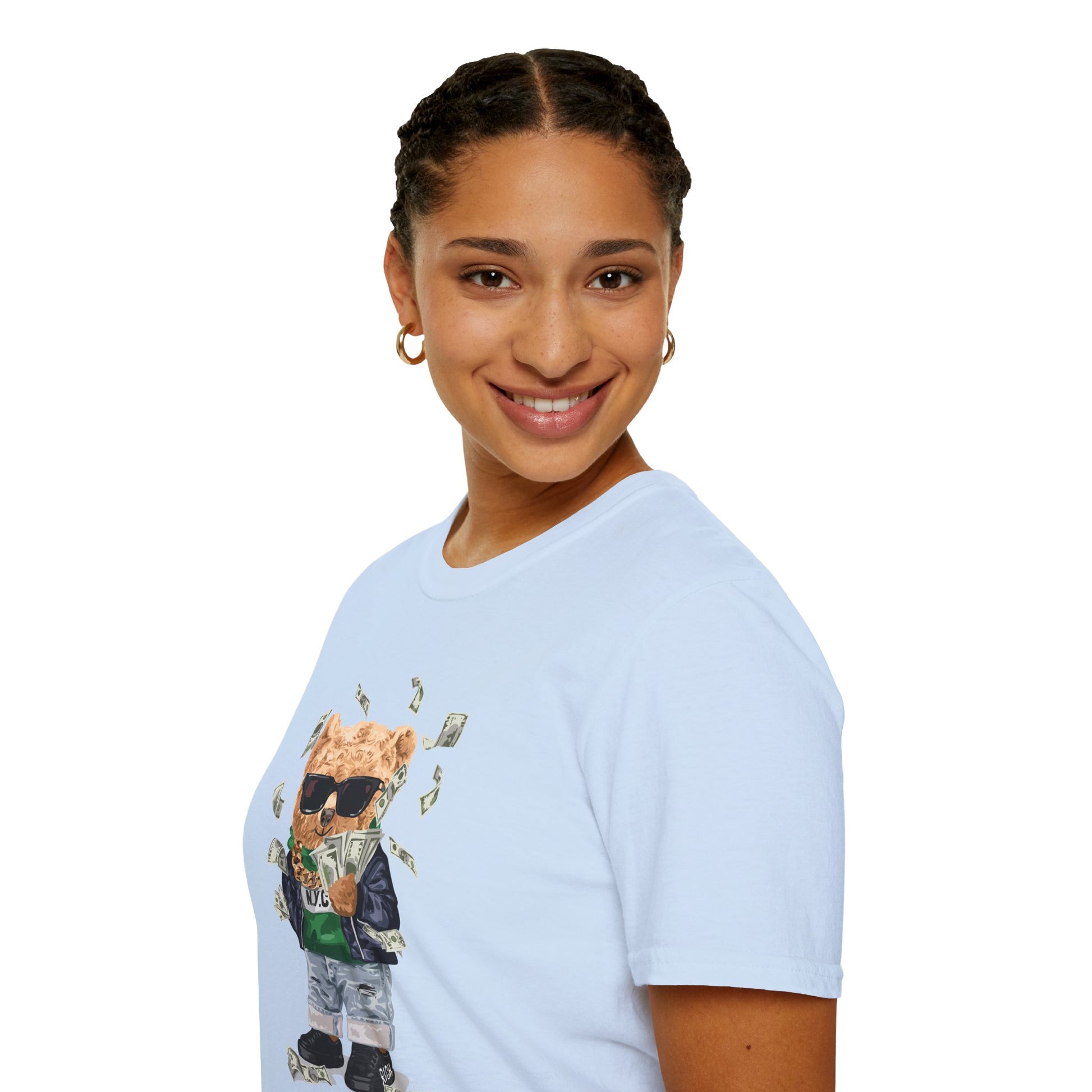 Rich Boy Graphic T-Shirt | Unisex Softstyle Tee | Cute Bear Design | Casual Wear | Gift for Kids | Birthday & Holiday