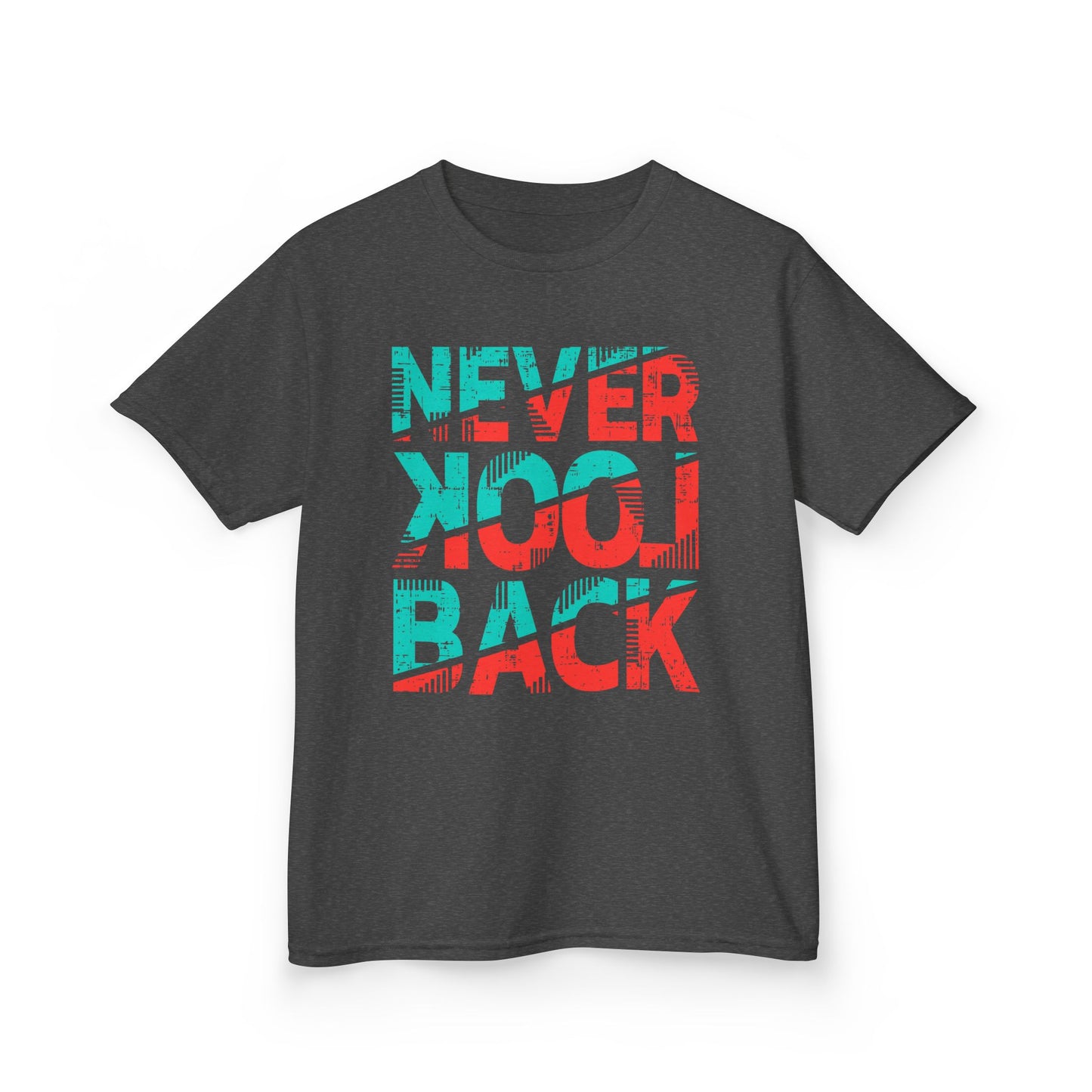 Never Look Back Kids Tee - Fun Graphic Tee, Youth Tee, Birthday Gift, Casual Wear, Motivational T-Shirt Dark Heather